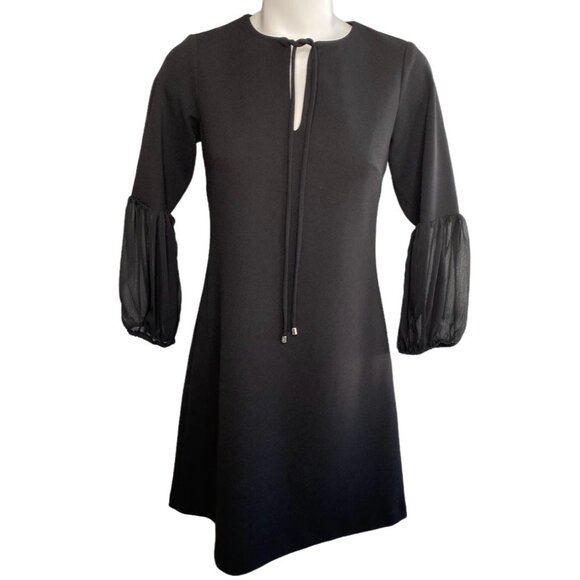 Tommy Hilfiger Petite Shift Dress Women's 4 SMALL Black Self-Tie Split-Neck NWOT - Picture 1 of 10
